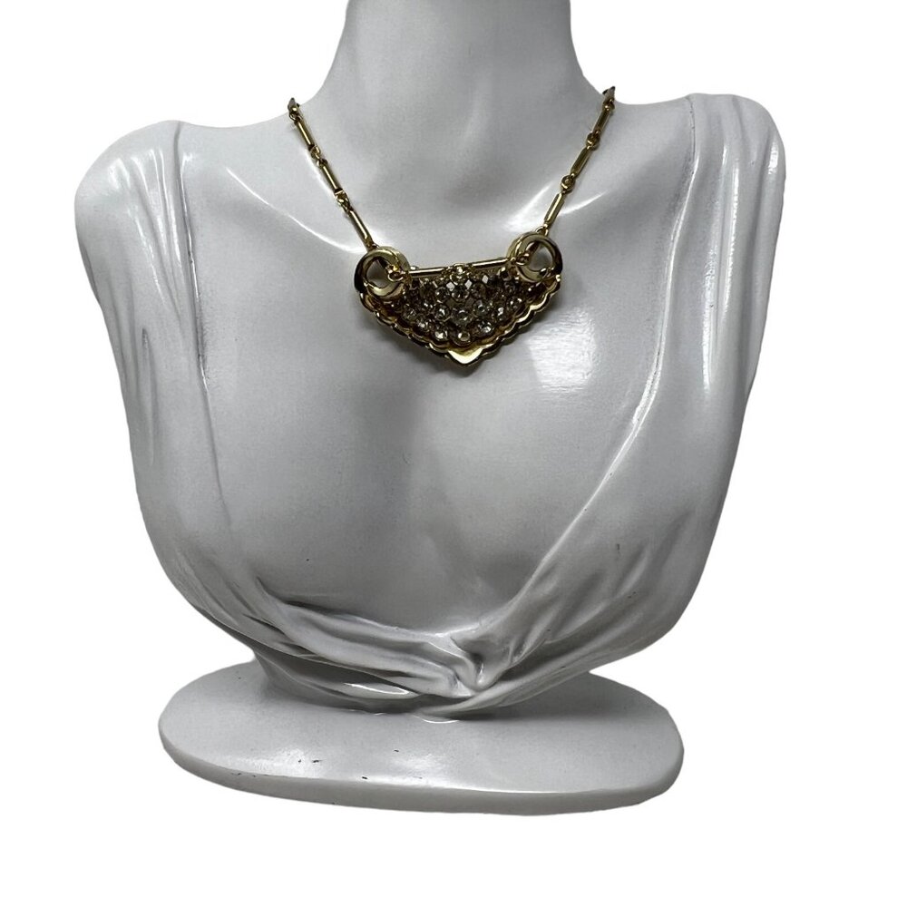 Vintage Rhinestone Necklace Gold Tone Chain‎ Clear Stones